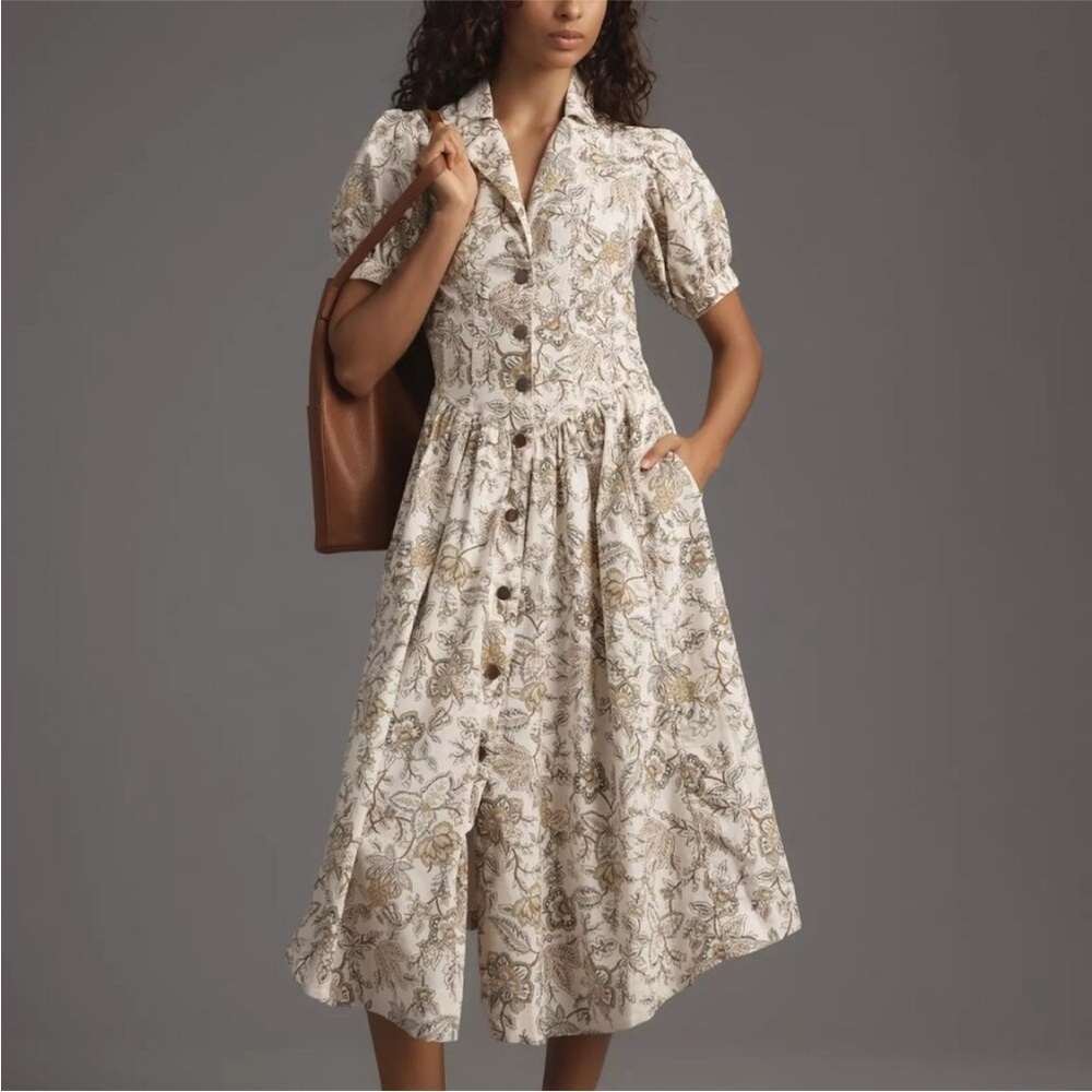 NWT! Anthropologie Pilcro Short-Sleeve Denim Midi Shirt Dress - US 8⚽️ - Picture 5 of 13